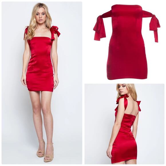 Lurelly - Silk Bow tie Dress in Red